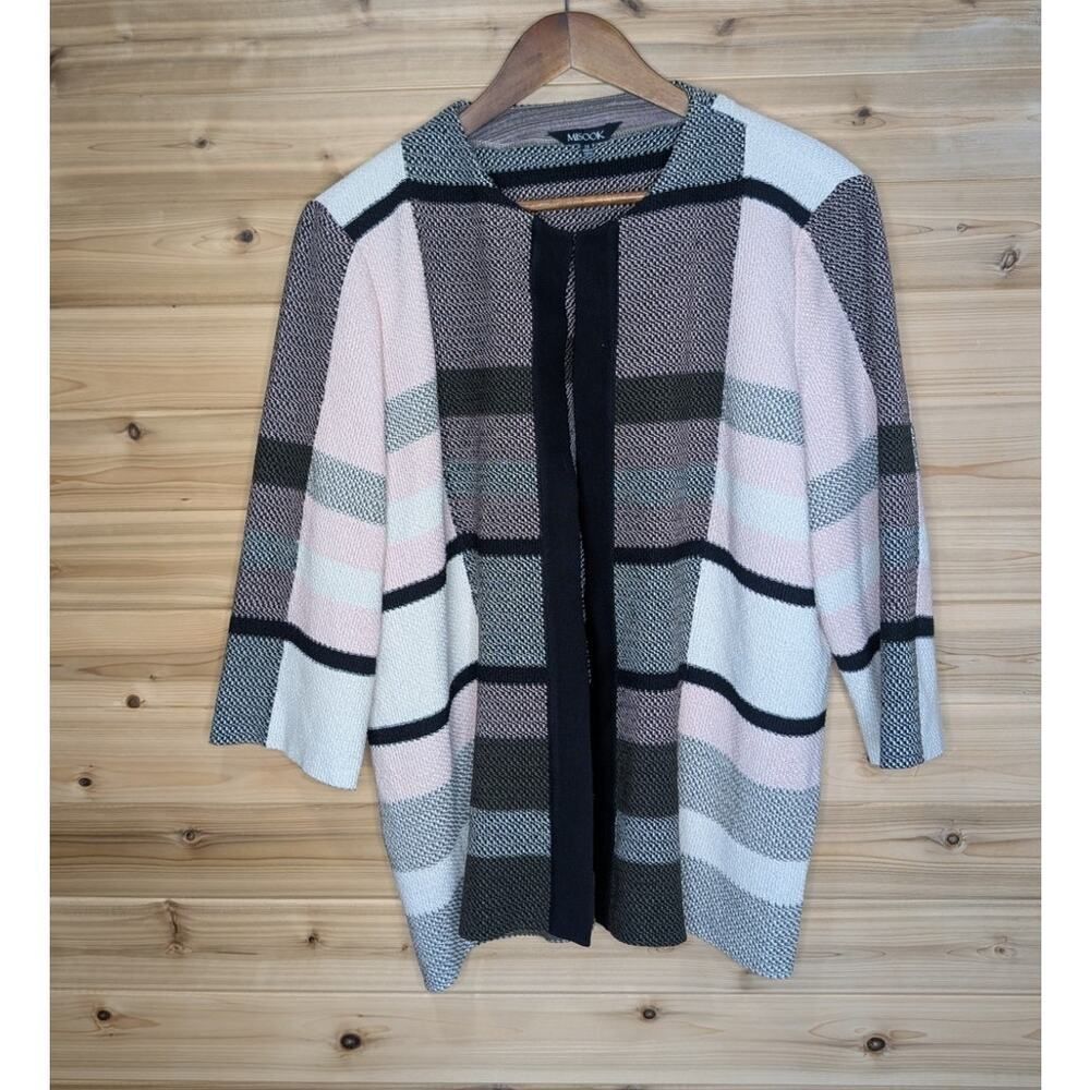Misook Jacket Womens 1X Pink and Black Check Career Cardigan‎ Business